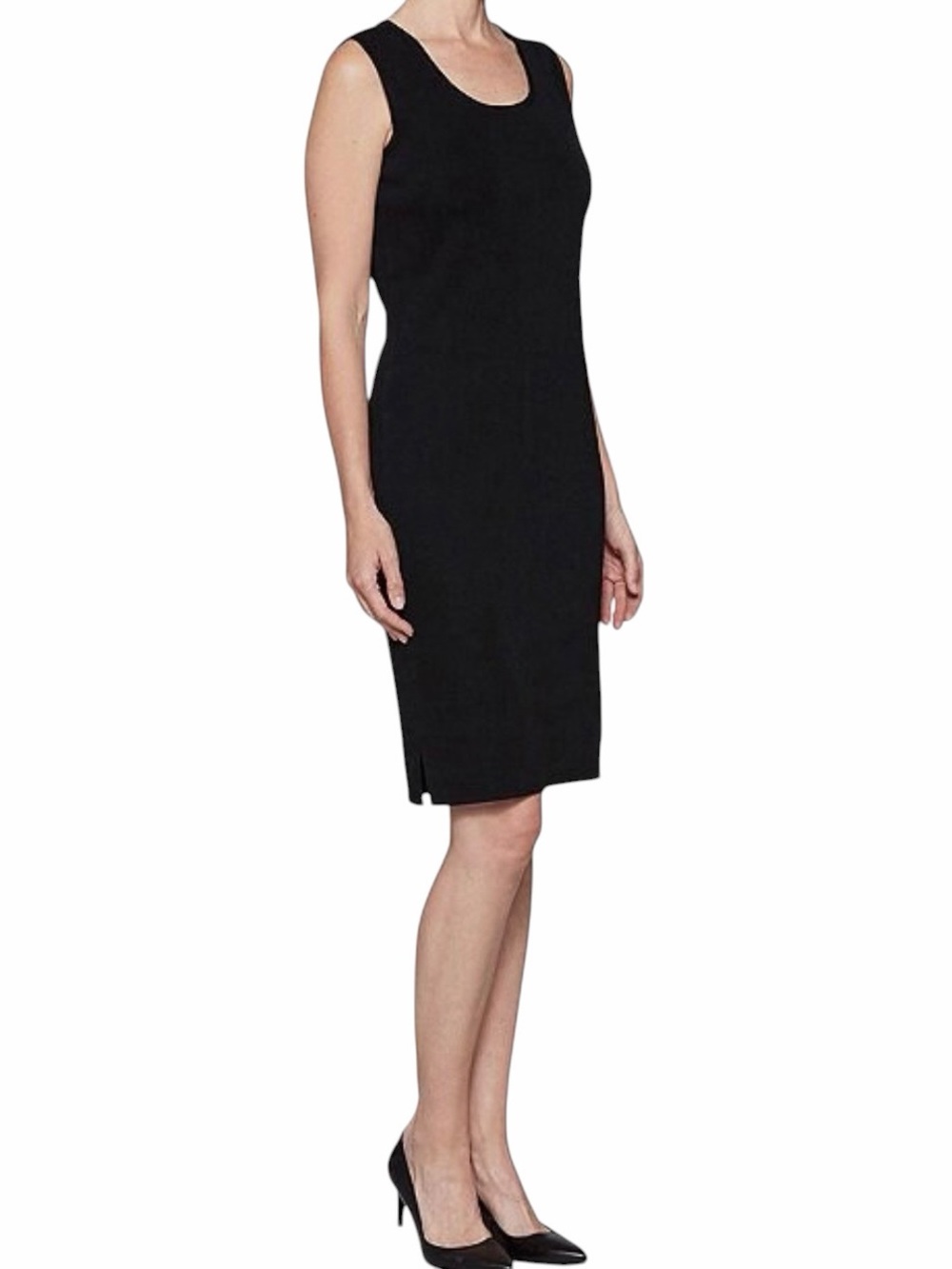 Ming Wang Shift Dress Size Large Black Sleeveless Office Bodycon Knee Length